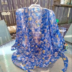 Sonoma Short Belted Kimono, Blue Floral, One Size